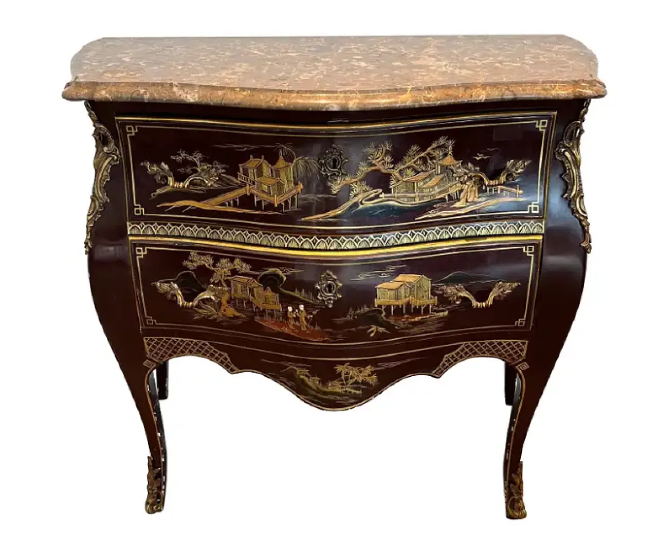 Lacquered commode with Chinese scenes Maison Jansen style, 1940s 1