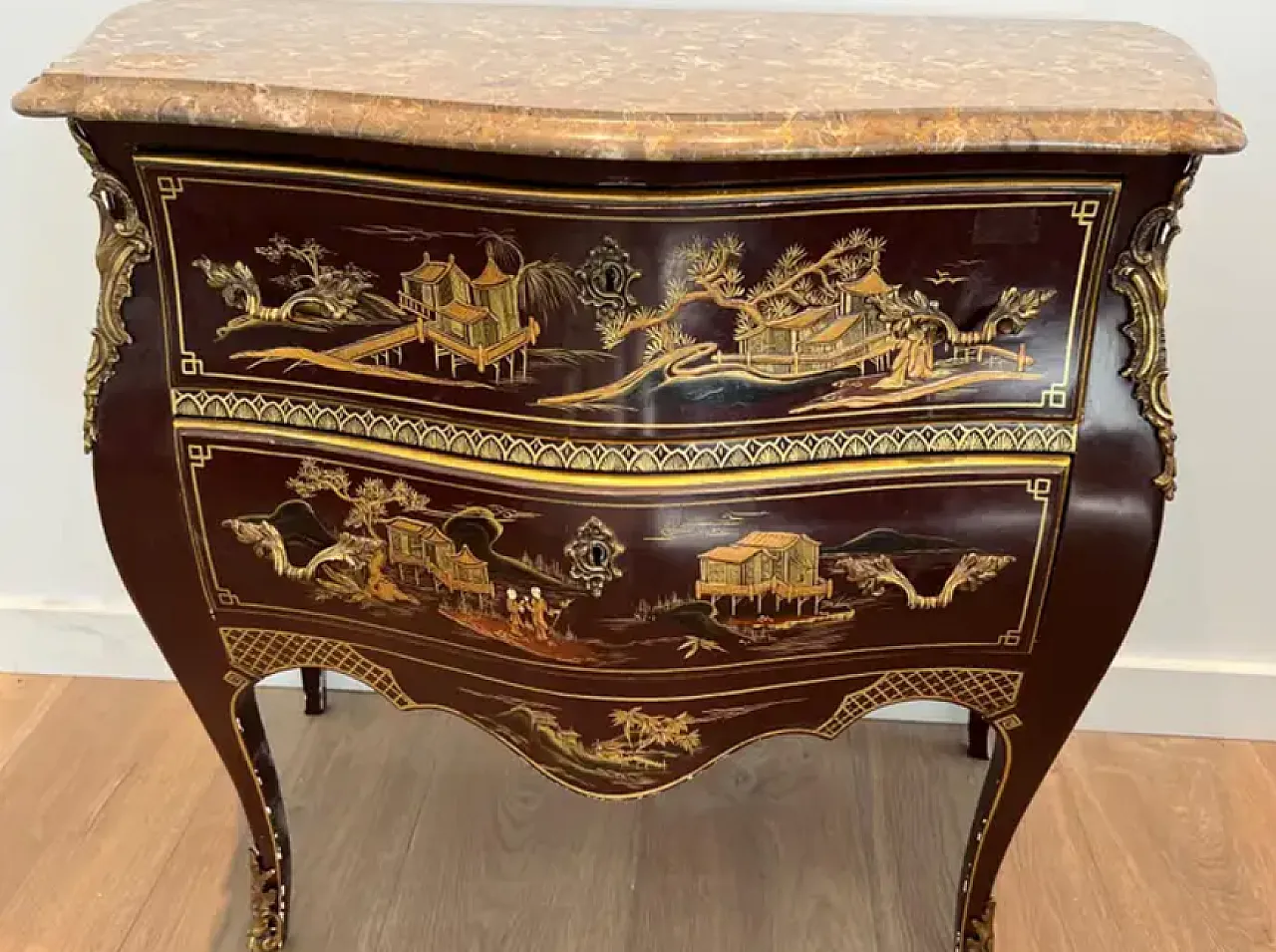 Lacquered commode with Chinese scenes Maison Jansen style, 1940s 7