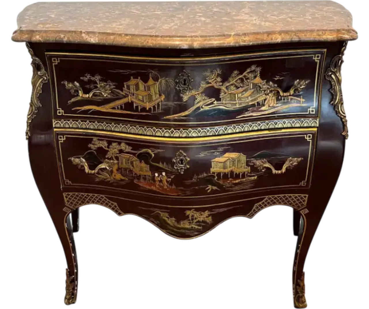 Lacquered commode with Chinese scenes Maison Jansen style, 1940s 14