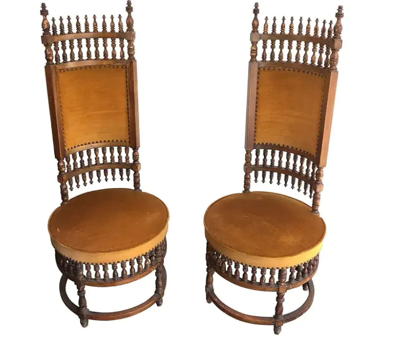 Pair of Art & Crafts chairs in wood and fabric, early 20th century 1