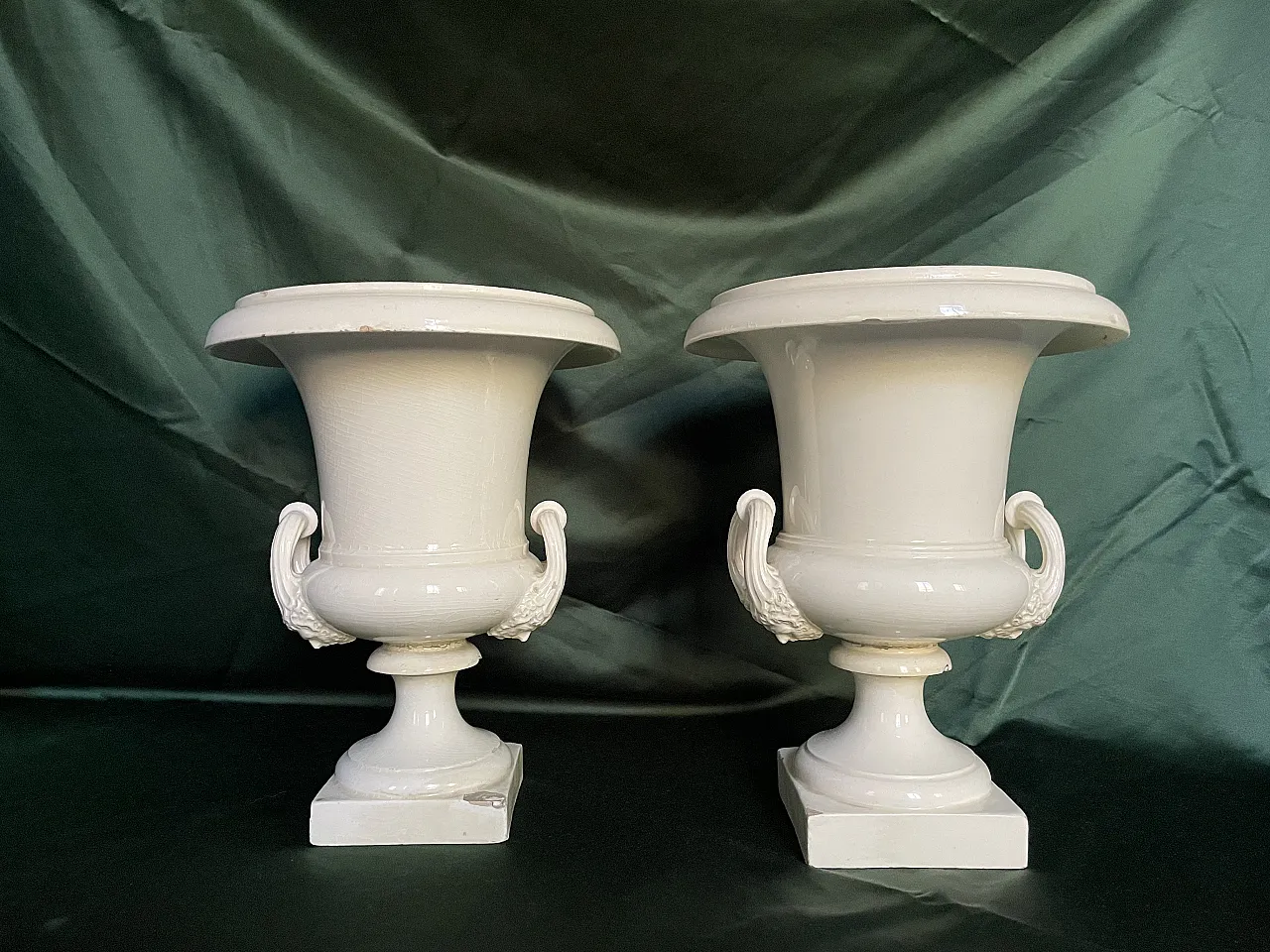 Pair of white ceramic vases made by Giustiniani, first half 19th c. 1