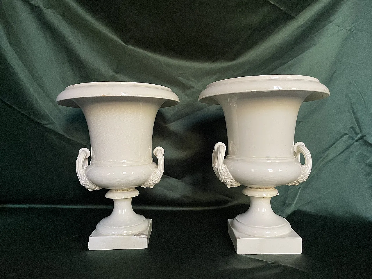 Pair of white ceramic vases made by Giustiniani, first half 19th c. 2