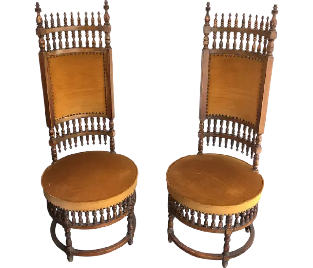 Pair of Art & Crafts chairs in wood and fabric, early 20th century 15