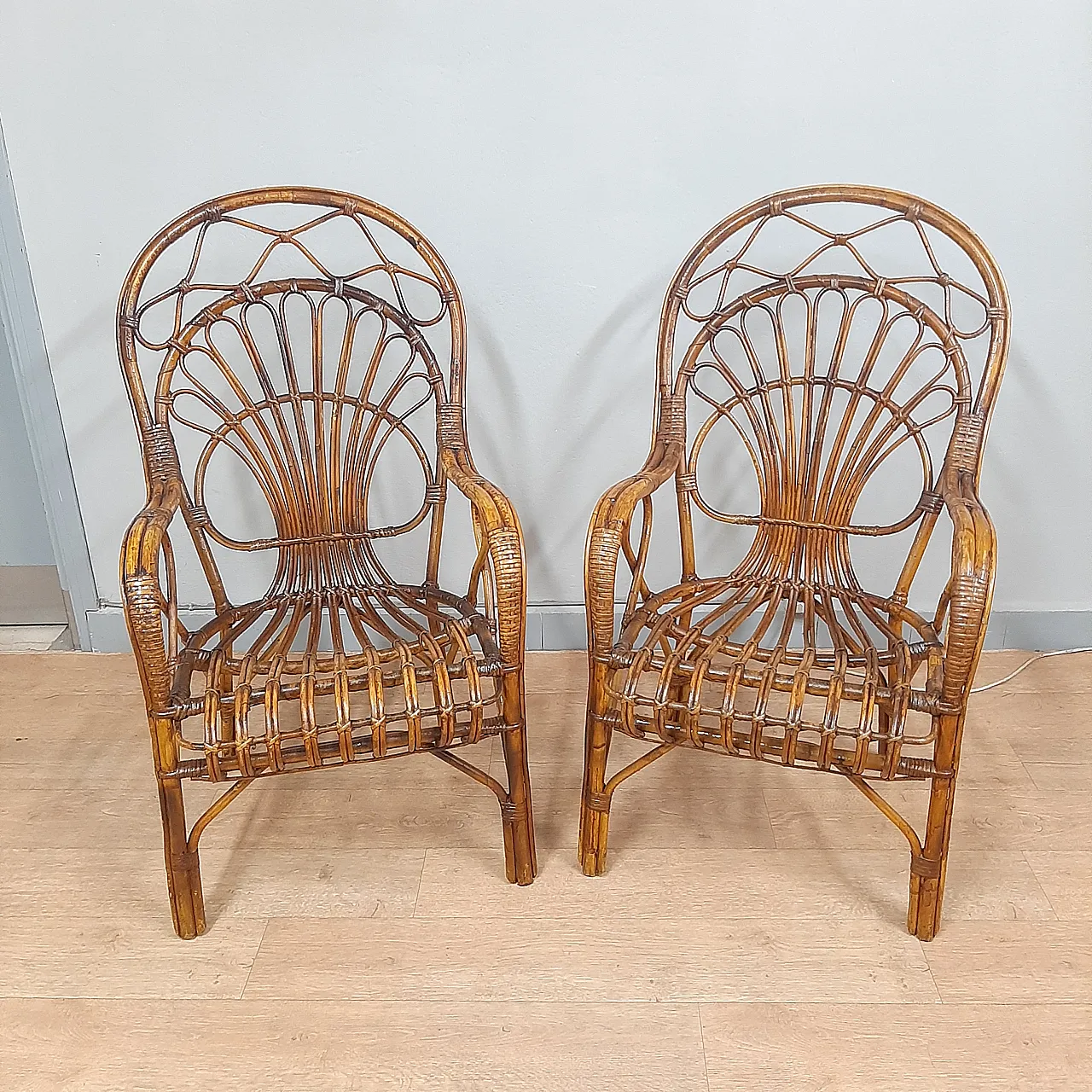 Pair of bamboo armchairs, 70s 2