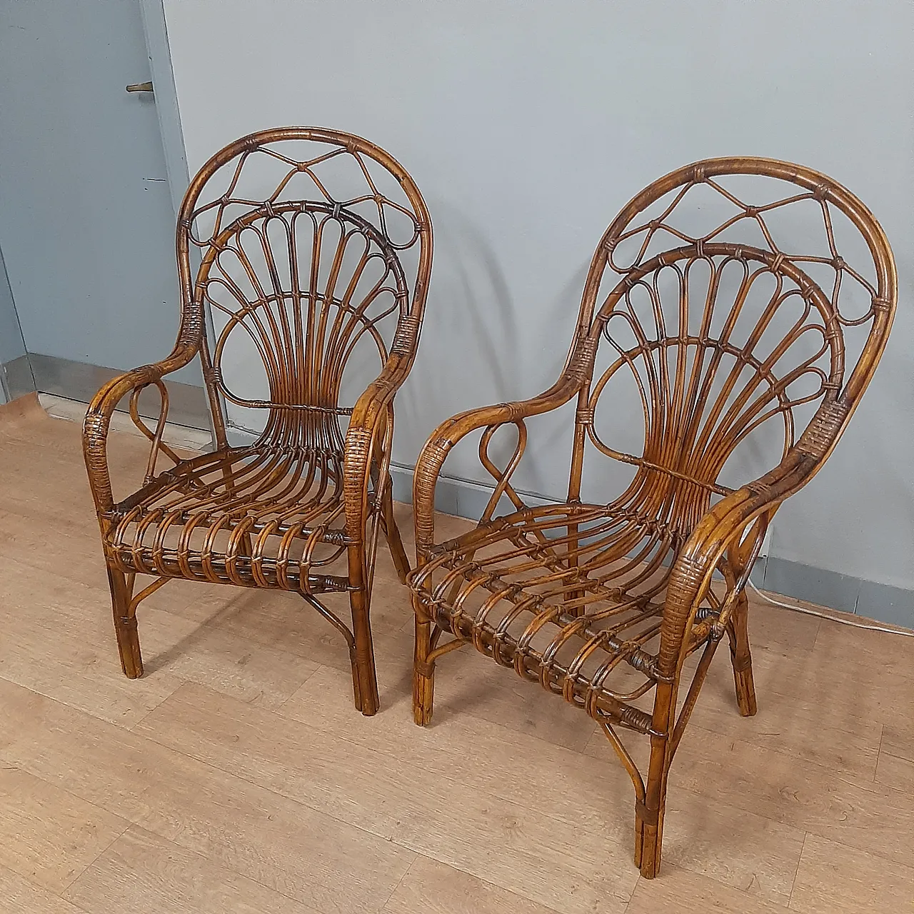 Pair of bamboo armchairs, 70s 3