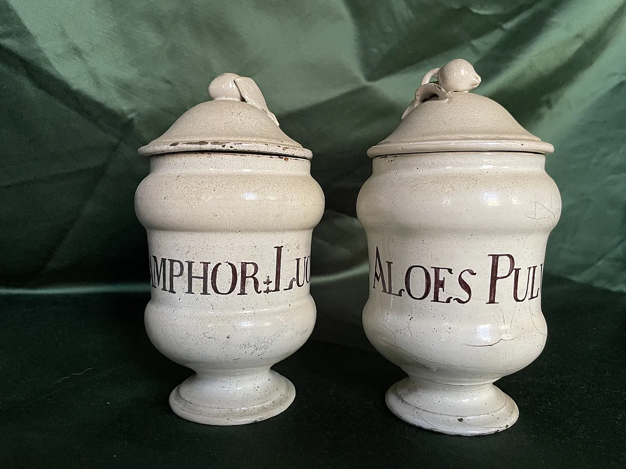 Pair of small pharmacy majolica 1