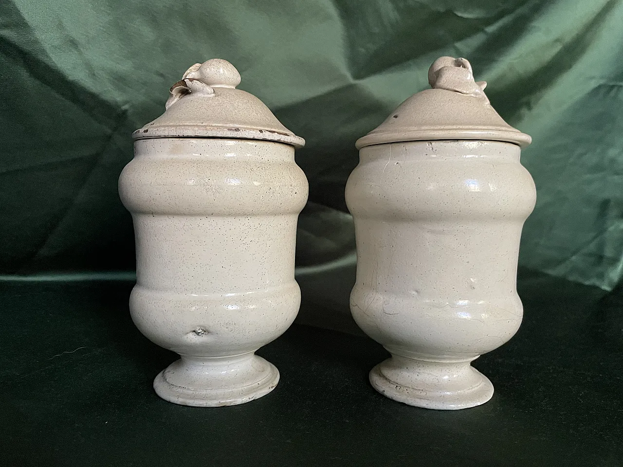 Pair of small pharmacy majolica 3