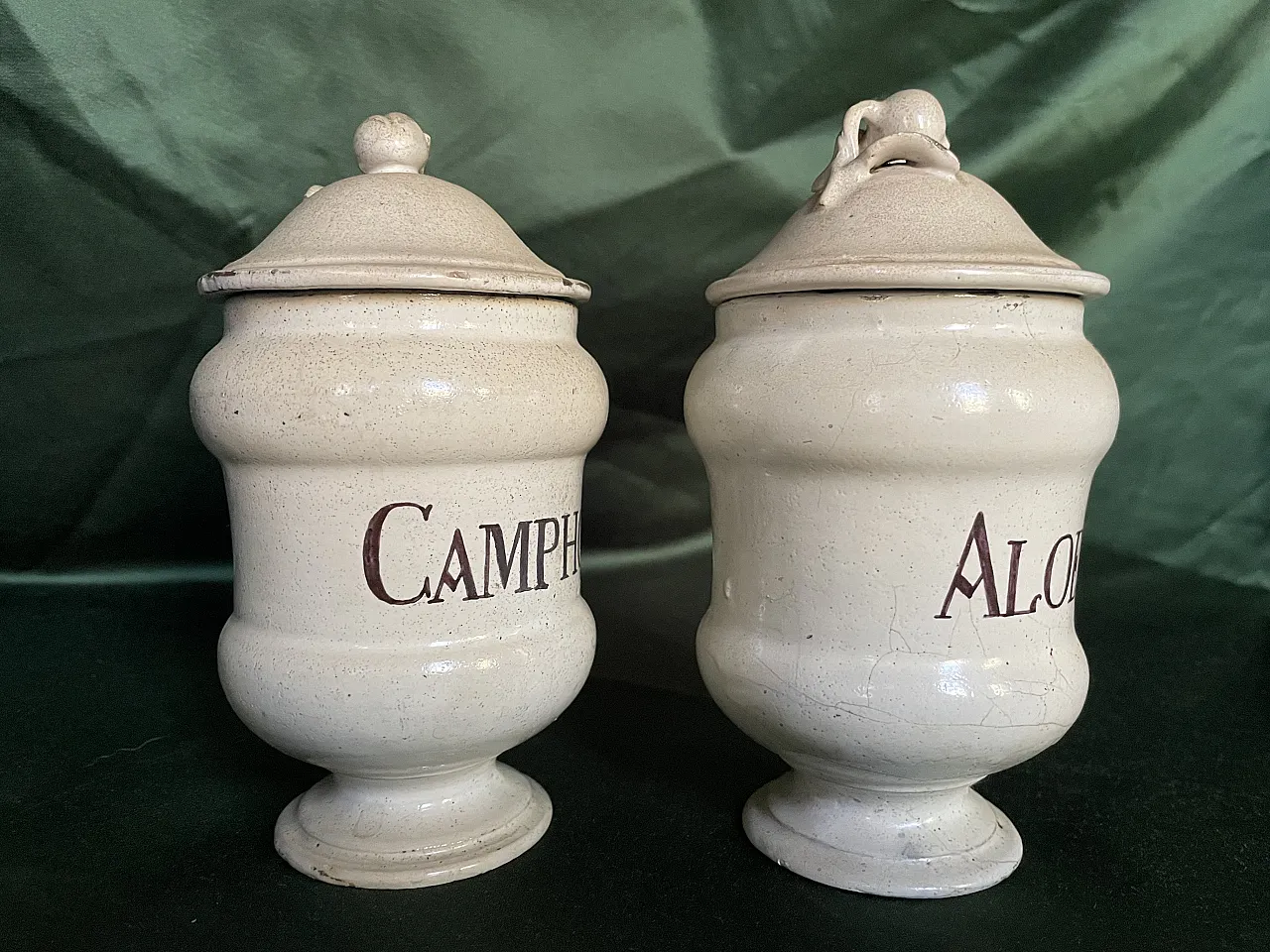 Pair of small pharmacy majolica 4