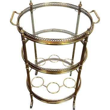 Brass three-tier round bar trolley, 1940s