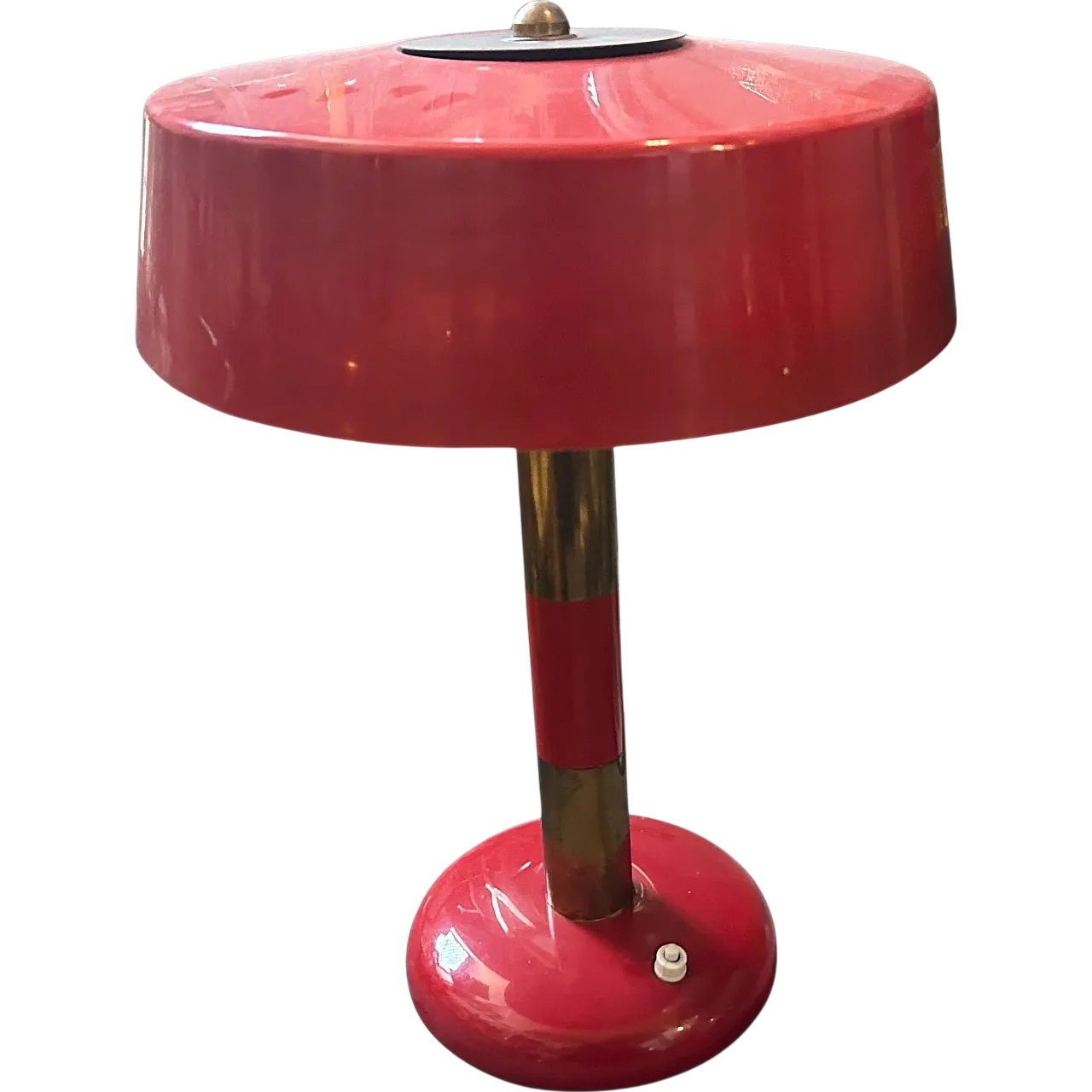 Lampada da tavolo in ottone e metallo rosso, anni '50 13