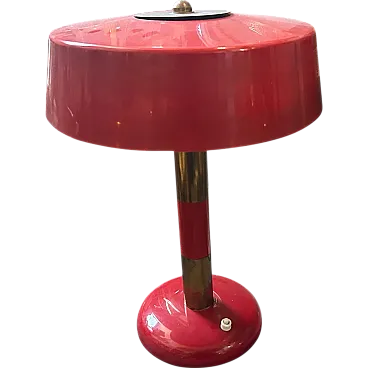 Lampada da tavolo in ottone e metallo rosso, anni '50