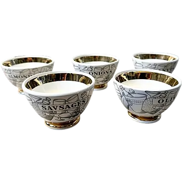 6 Porcelain aperitif bowls by Piero Fornasetti, 1950s