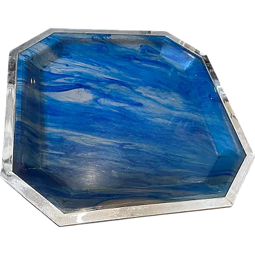 Vassoio ottagonale in lucite e placca d'argento, anni '70