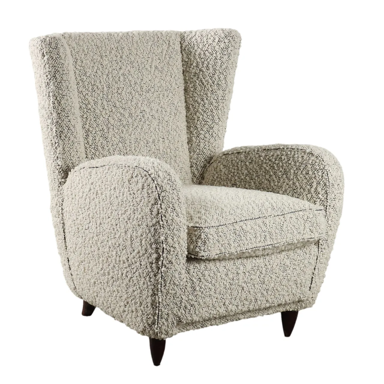 Bergere Armchair in new wool boucle fabric, 1950s 1