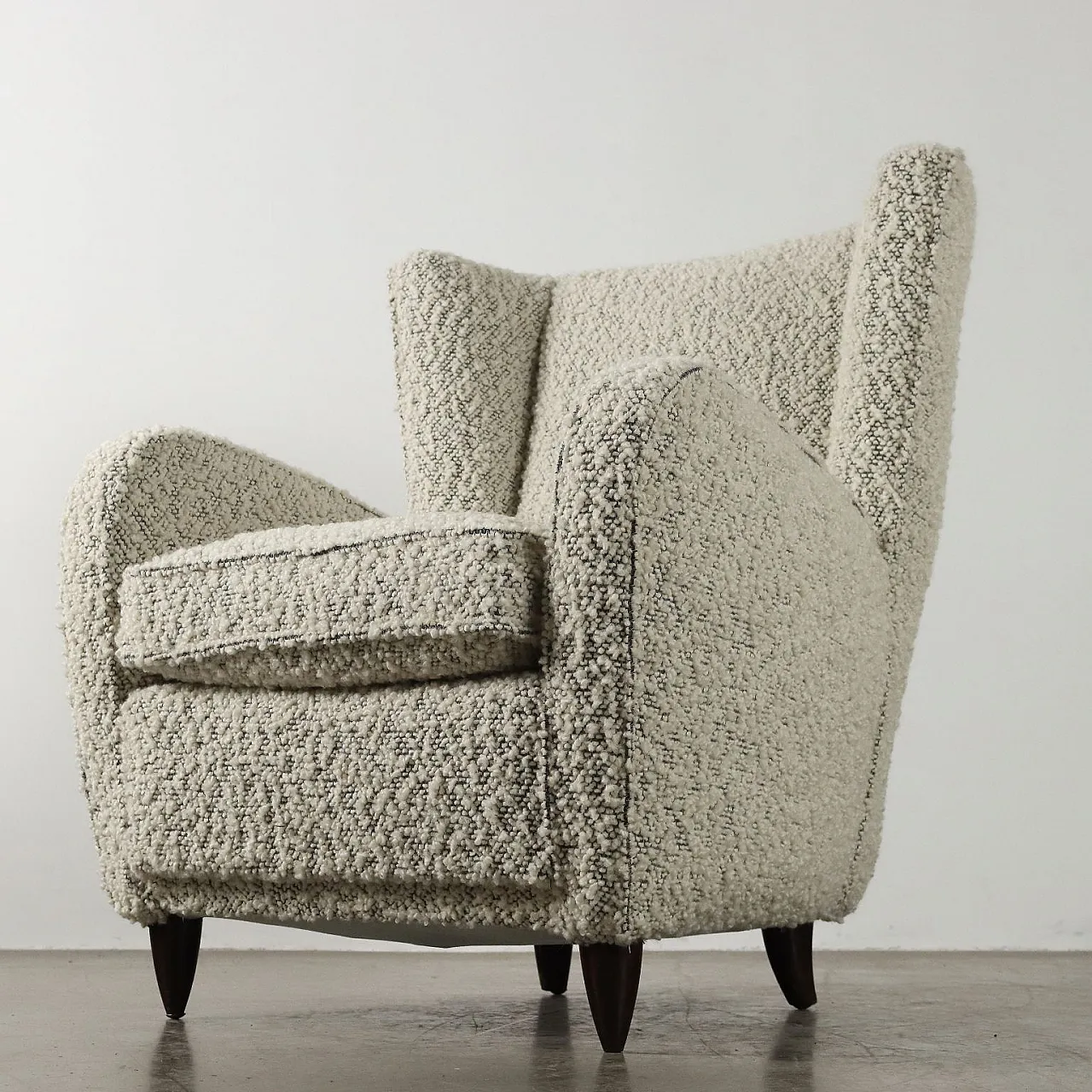 Bergere Armchair in new wool boucle fabric, 1950s 3