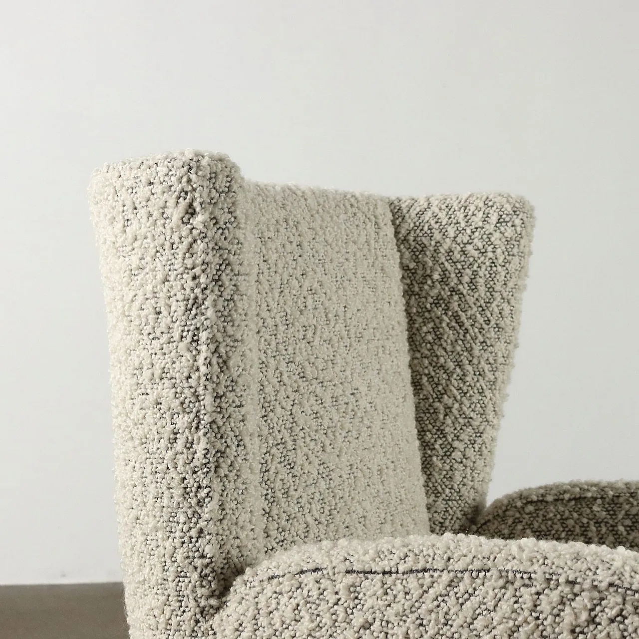 Bergere Armchair in new wool boucle fabric, 1950s 4