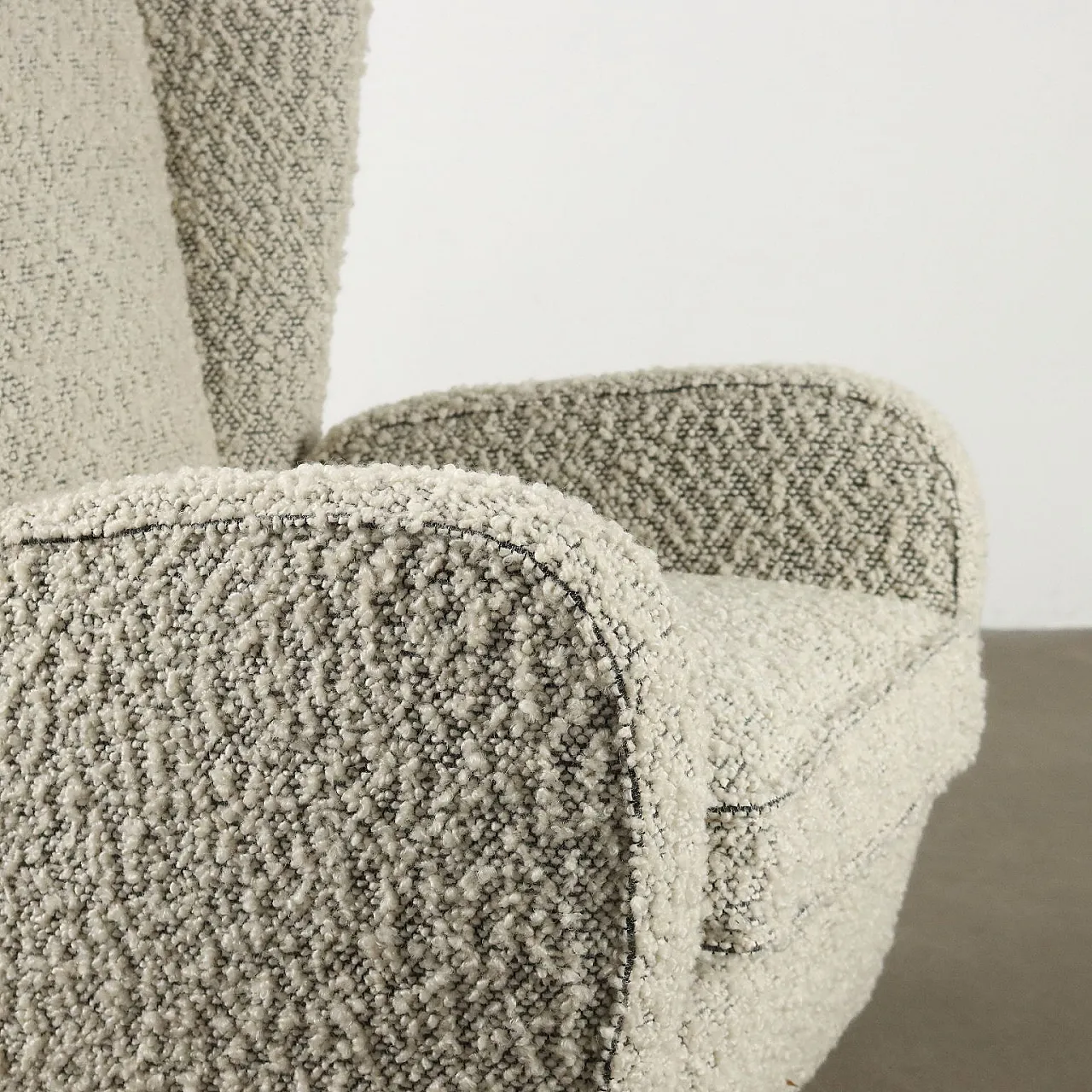 Bergere Armchair in new wool boucle fabric, 1950s 5