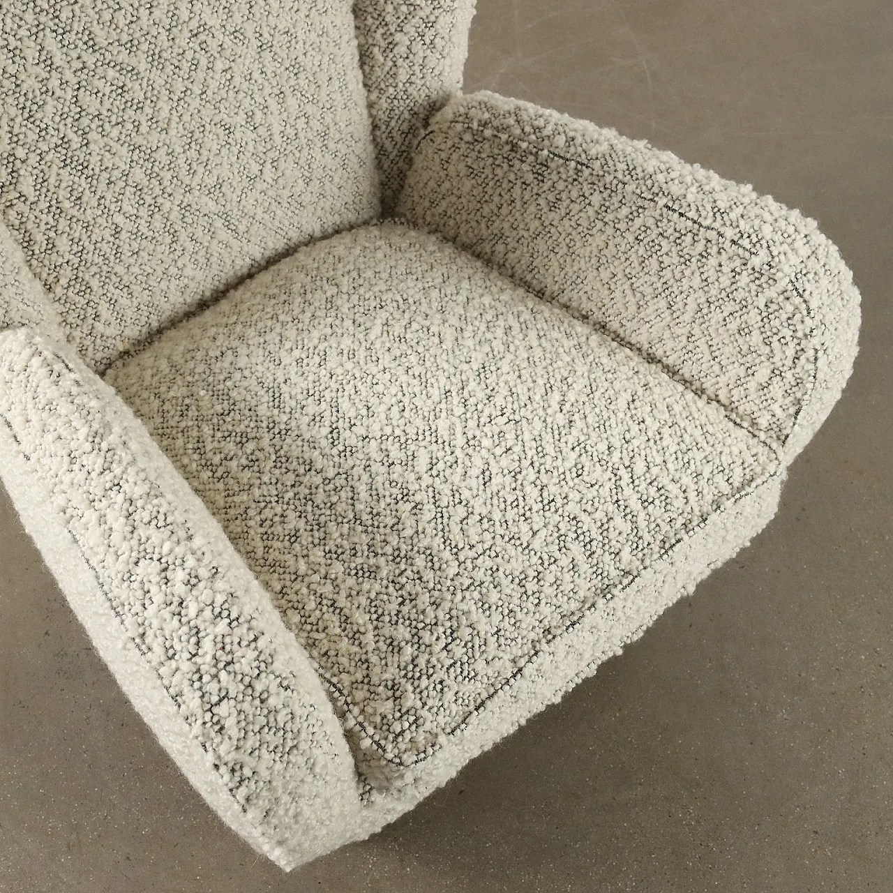 Bergere Armchair in new wool boucle fabric, 1950s 8