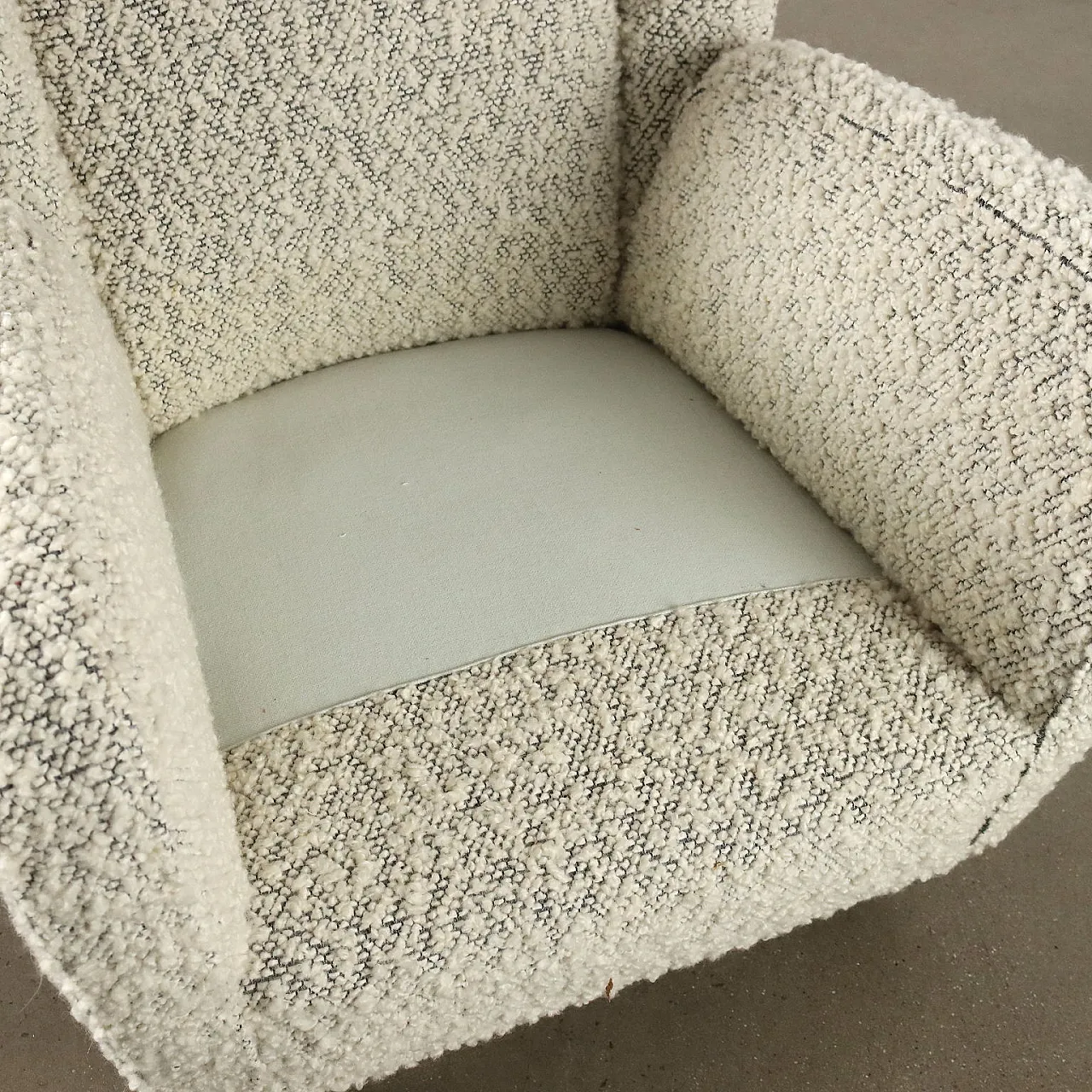 Bergere Armchair in new wool boucle fabric, 1950s 9