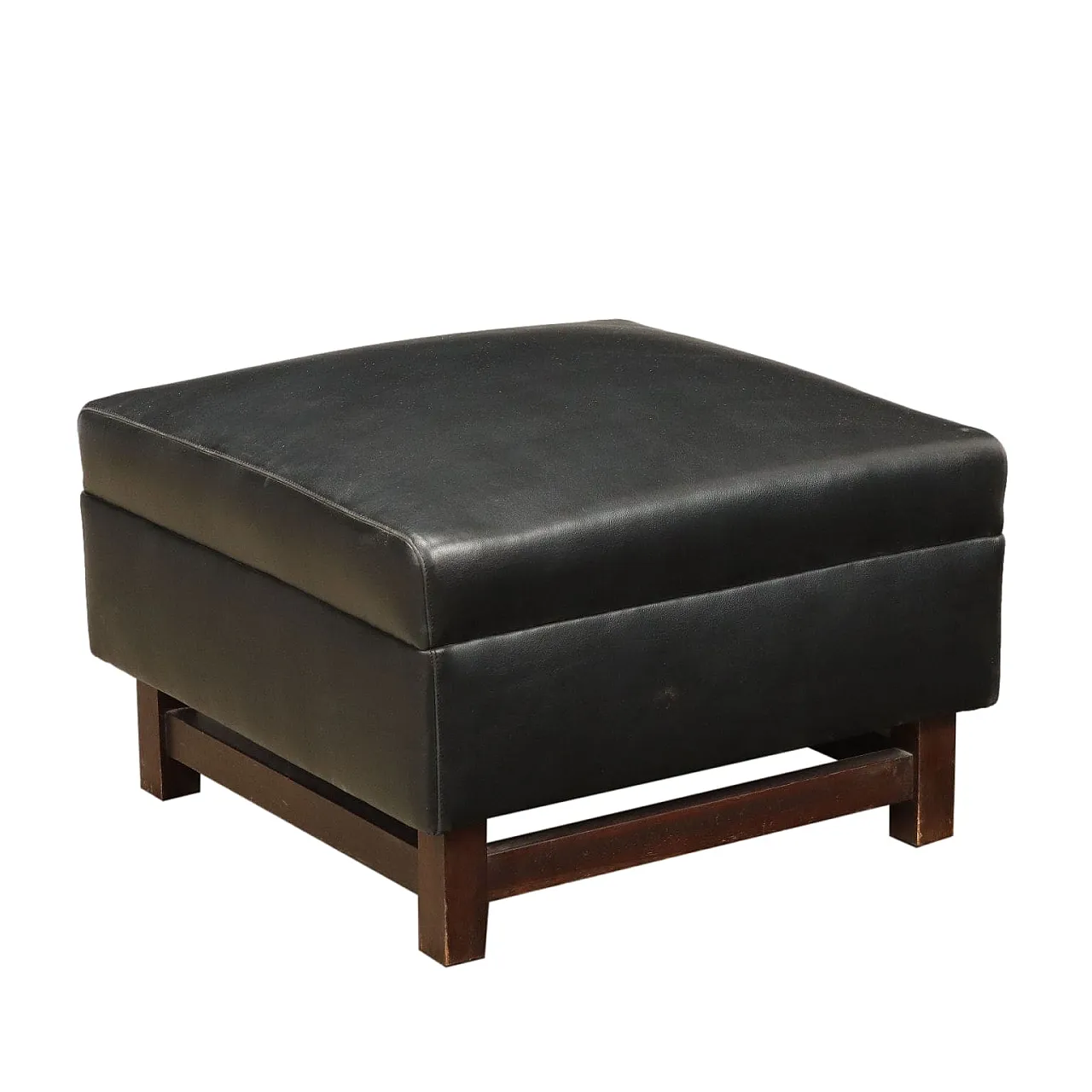 Pouf in similpelle, imbottitura in espanso e gambe in legno, anni '60 1