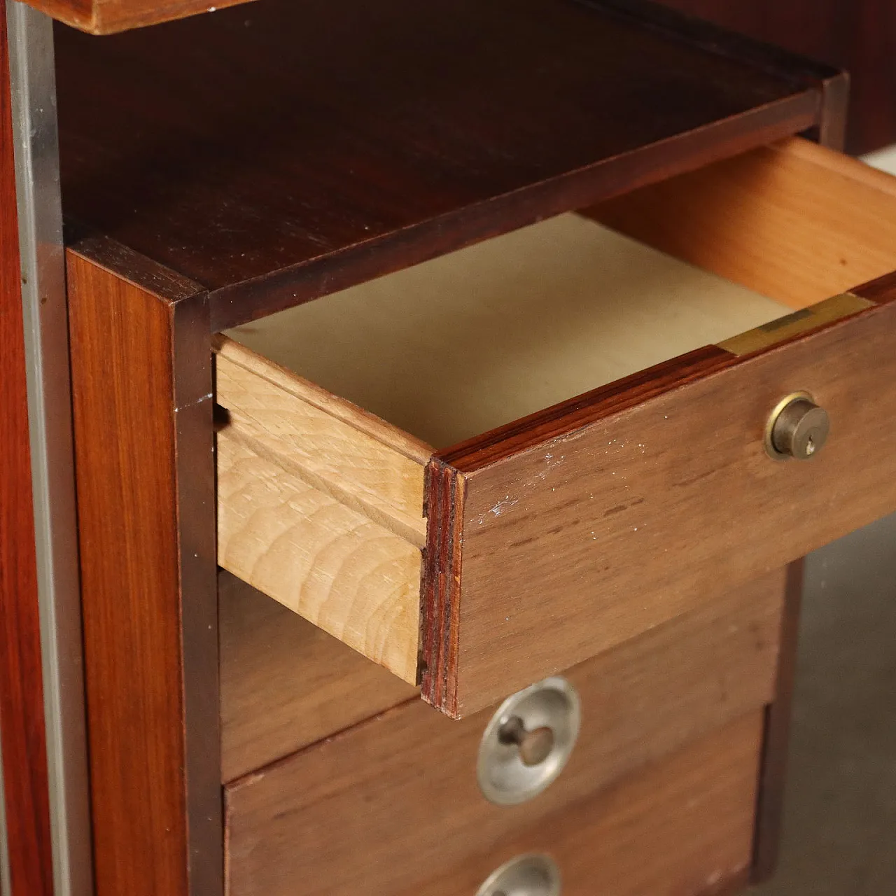 Metal and exotic wood veneer desk, 1960s 4