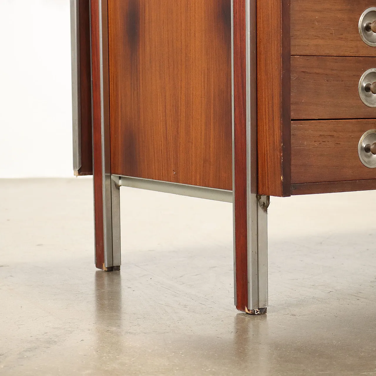 Metal and exotic wood veneer desk, 1960s 6