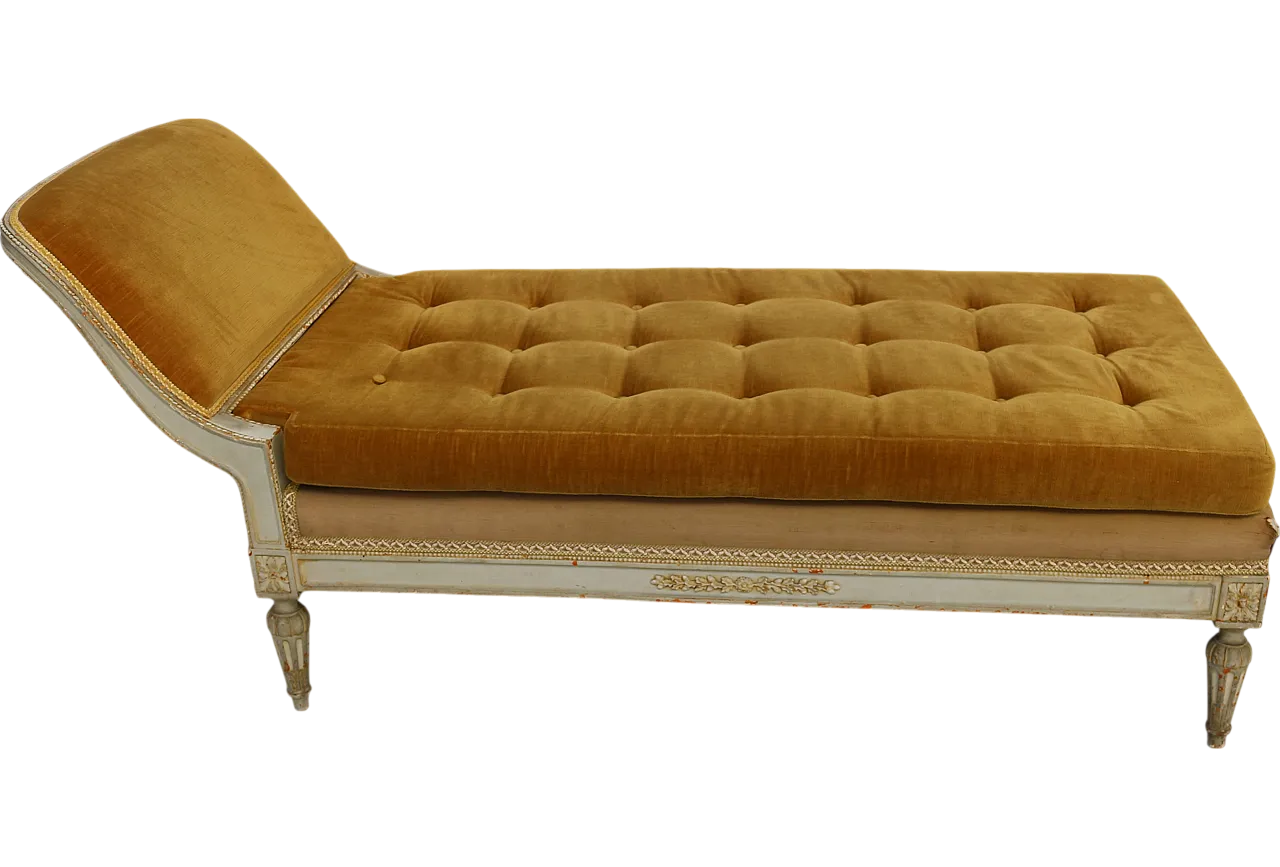 Yellow velvet Louis XVI Chaise Lounge, 1890s 6