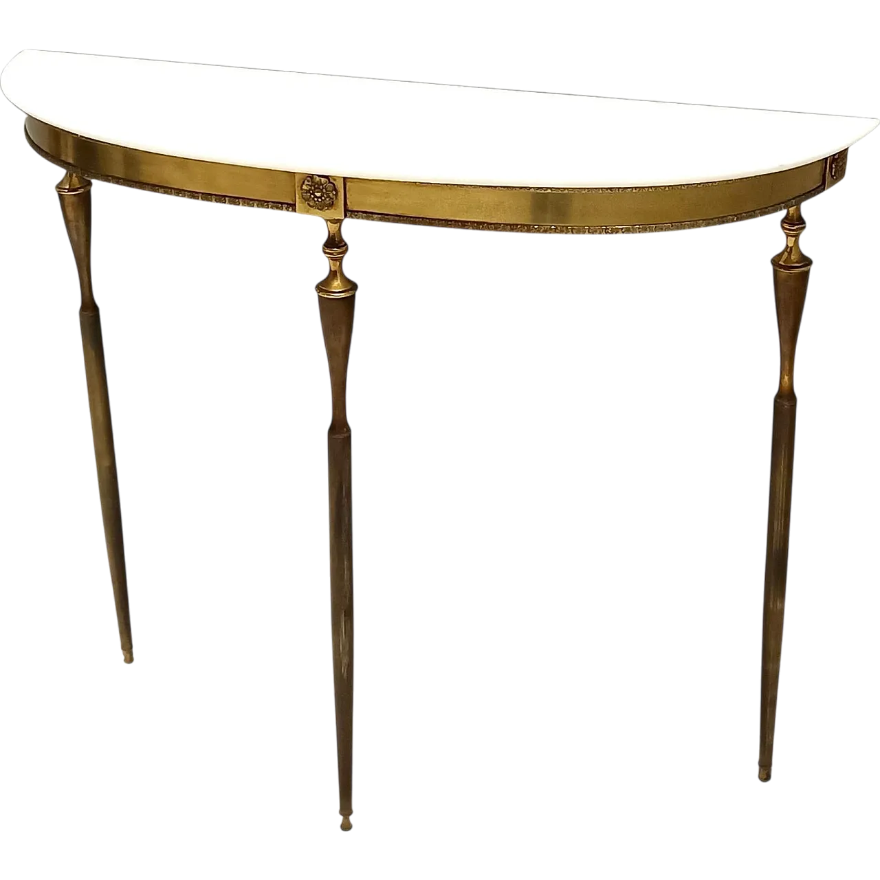 Brass Console Table with Demilune Portuguese Pink Marble Top, Italy 13