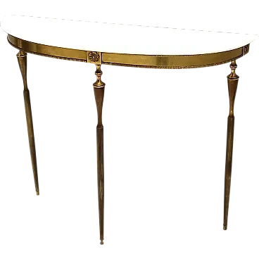 Brass Console Table with Demilune Portuguese Pink Marble Top, Italy