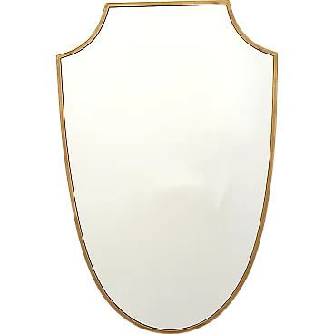 Vintage Brass Shield Shaped Wall Mirror, Italy