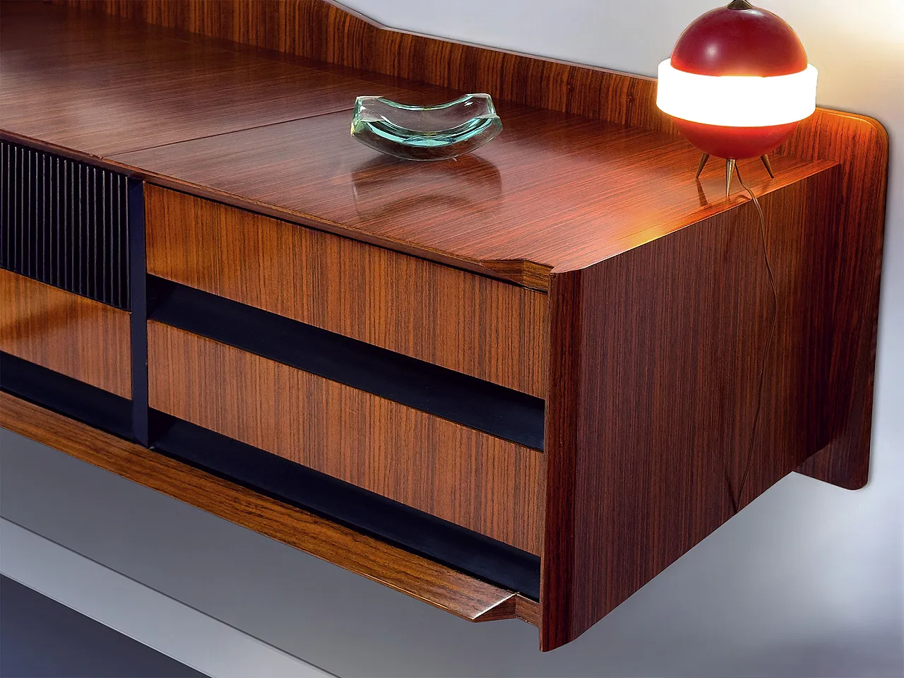 Credenza Mid-Century a parete con specchio, italiana, di Dassi, anni '50 6