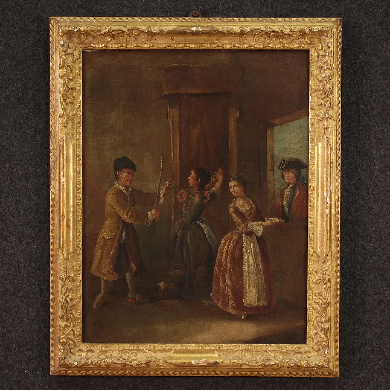 Refined Venetian interior scene, oil painting on canvas, 18th century 1