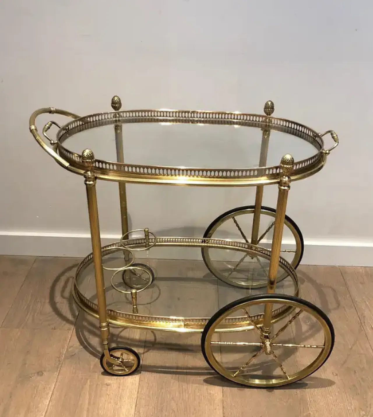 Oval brass drinks cart by Maison Bagués, 1940s 2