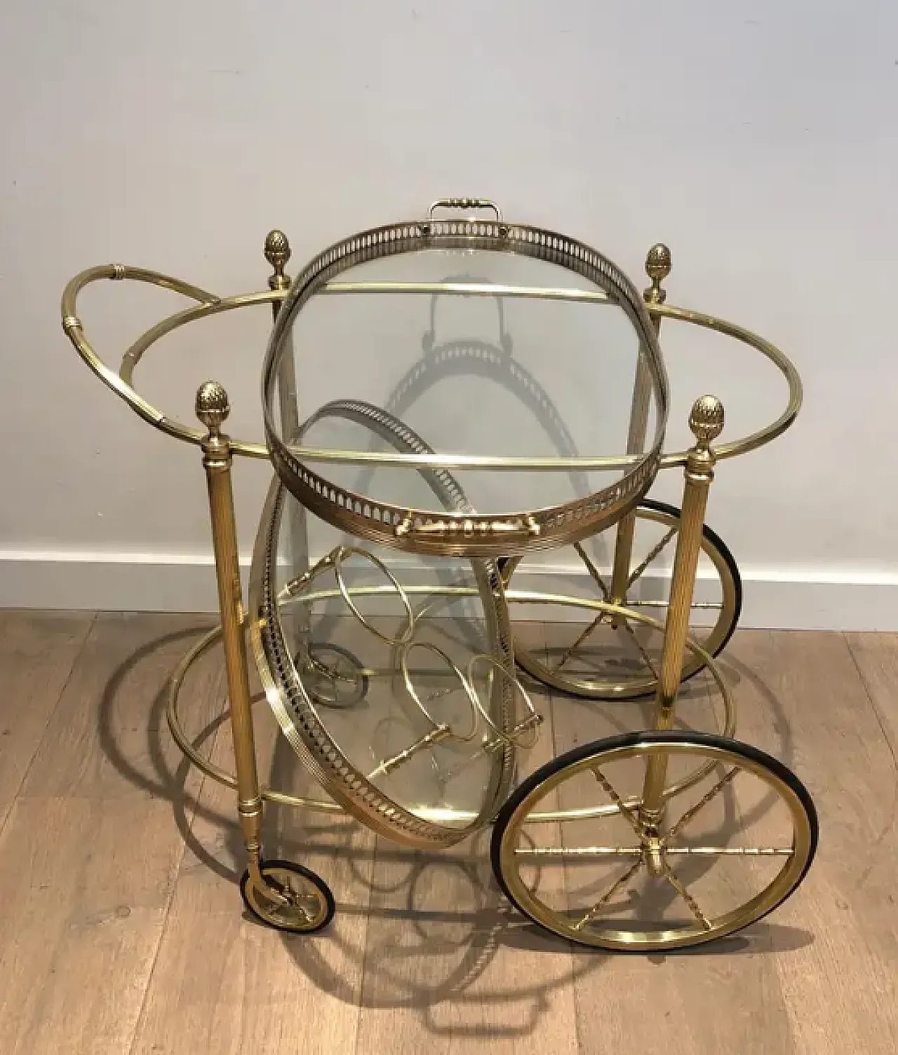 Oval brass drinks cart by Maison Bagués, 1940s 3