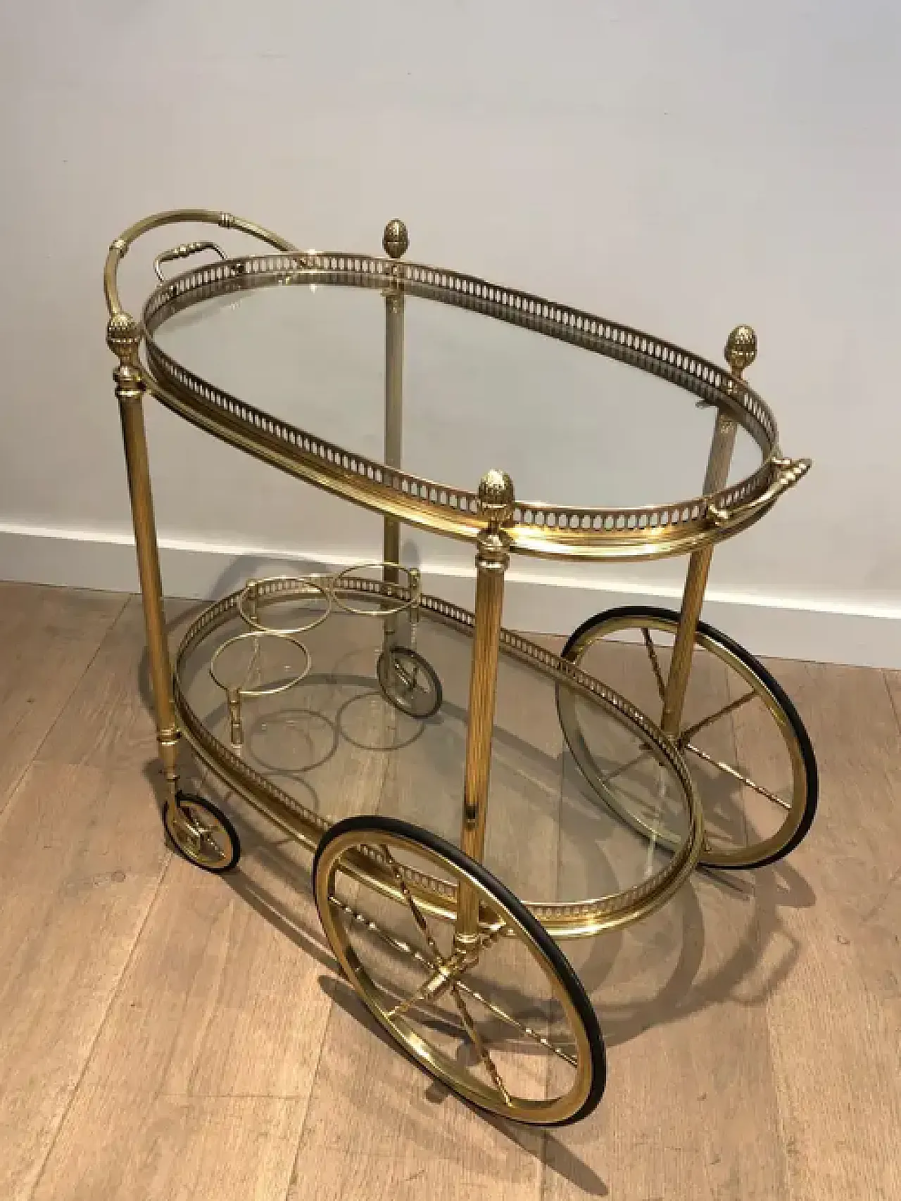 Oval brass drinks cart by Maison Bagués, 1940s 10