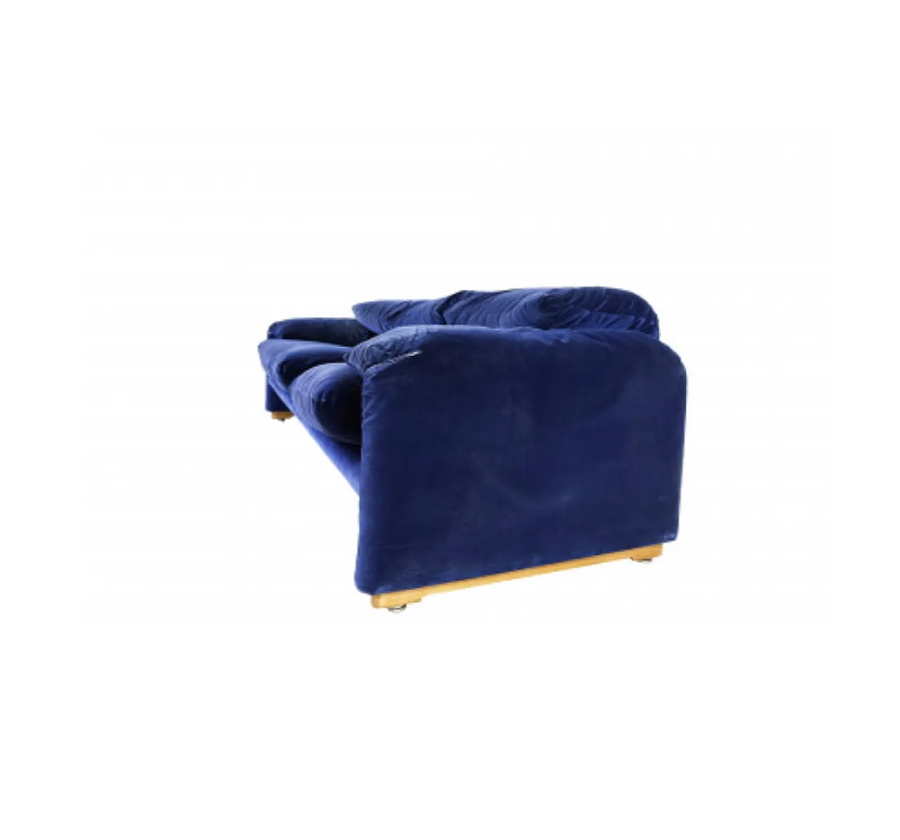 Maralunga 3 seats sofa by Magistretti for Cassina blue velvet, 70s 3