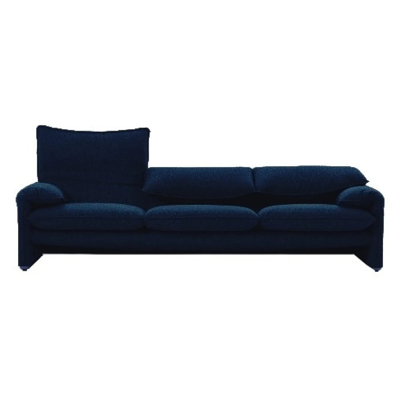 Maralunga 3 seats sofa by Magistretti for Cassina blue velvet, 70s 4