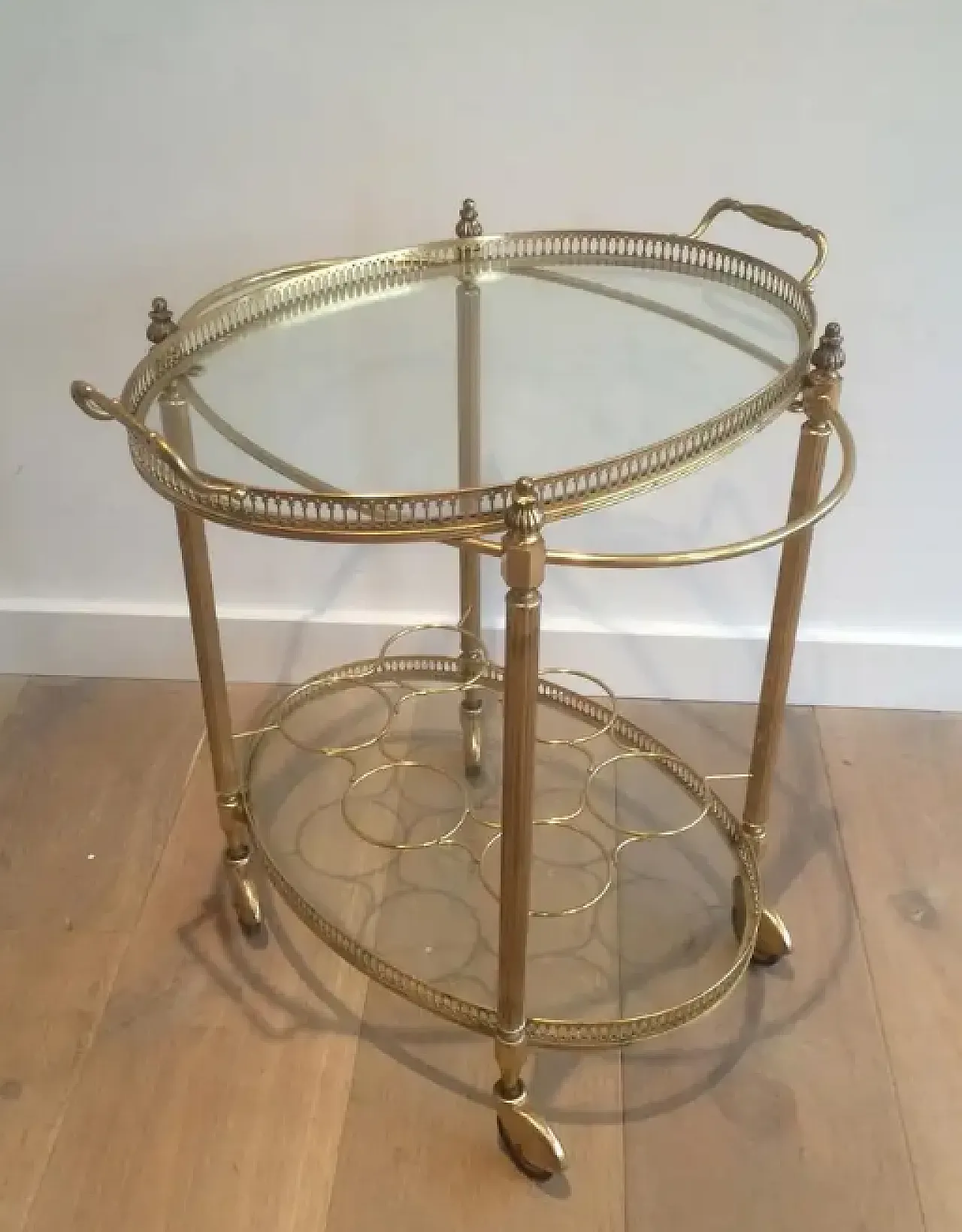 Oval brass drinks cart, 1940s 2