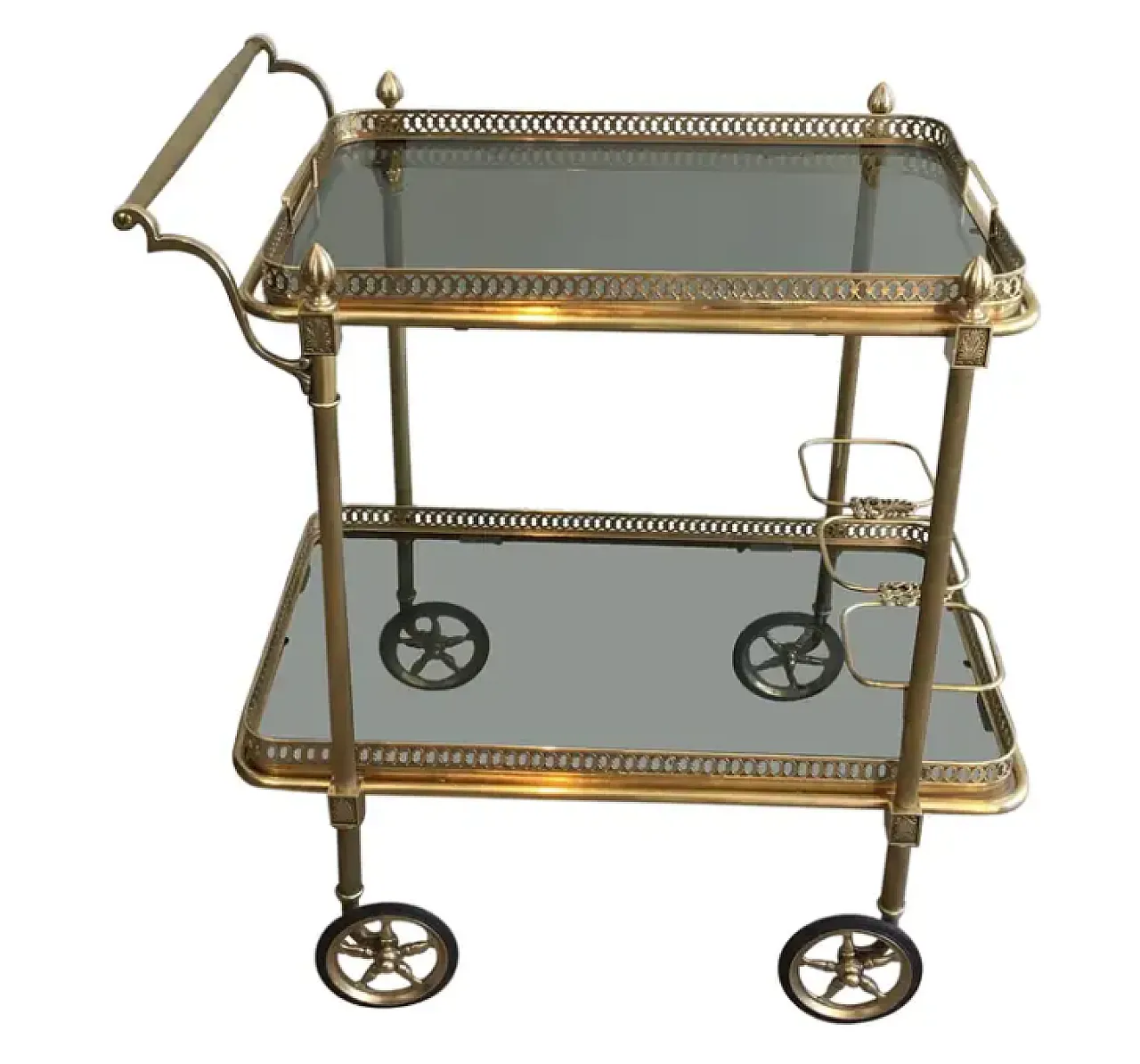 Brass drinks trolley with glass shelves, 1940s 1