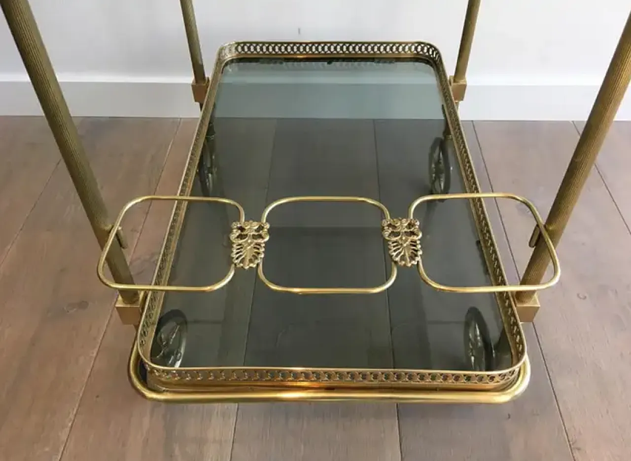 Brass drinks trolley with glass shelves, 1940s 10