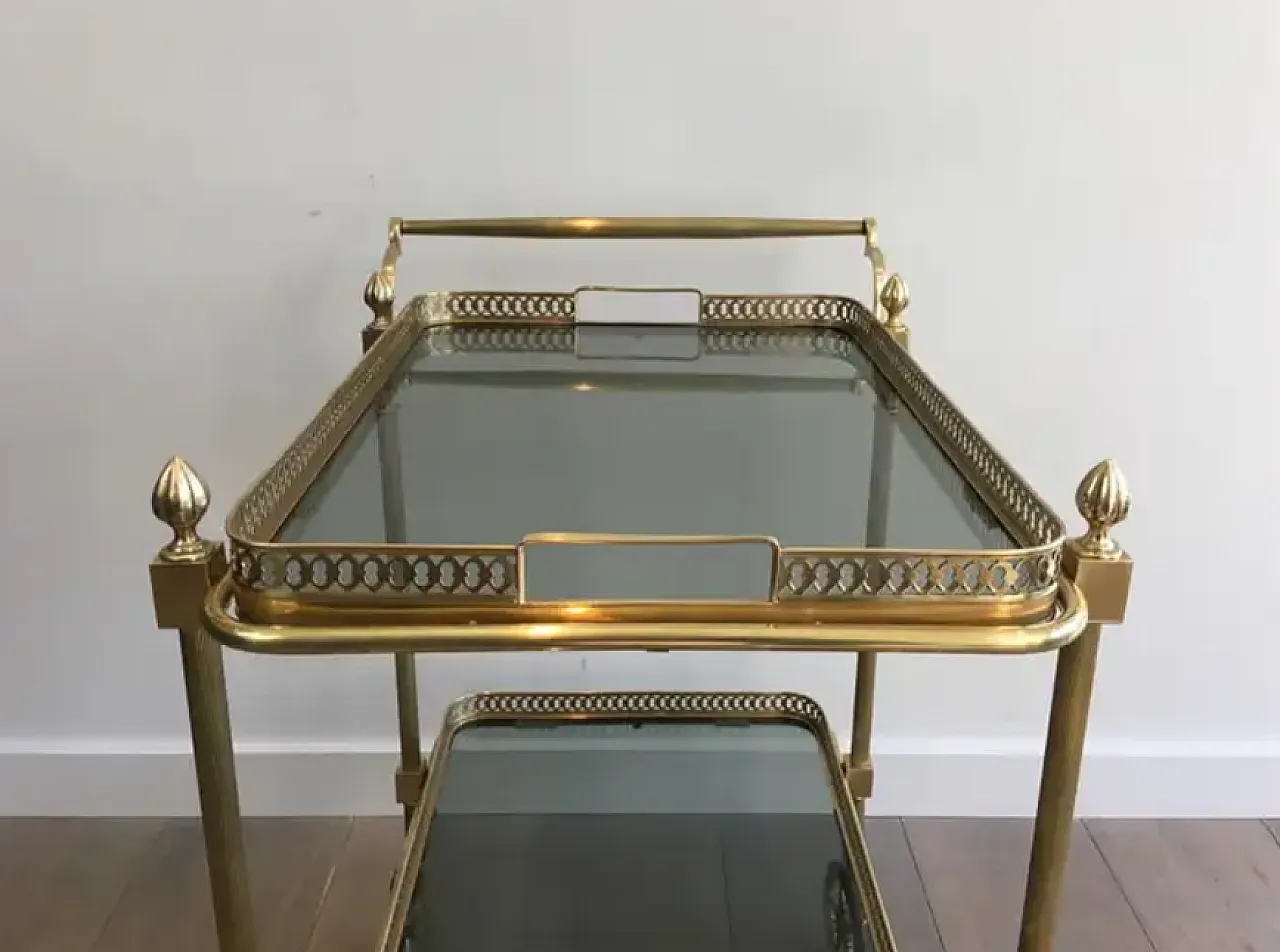 Brass drinks trolley with glass shelves, 1940s 11