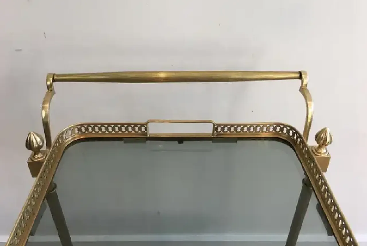 Brass drinks trolley with glass shelves, 1940s 12