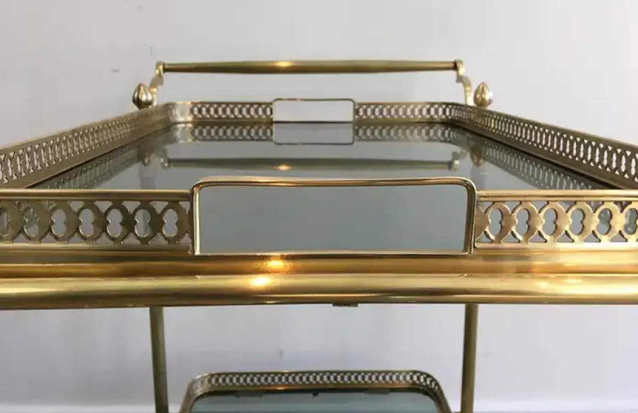 Brass drinks trolley with glass shelves, 1940s 13