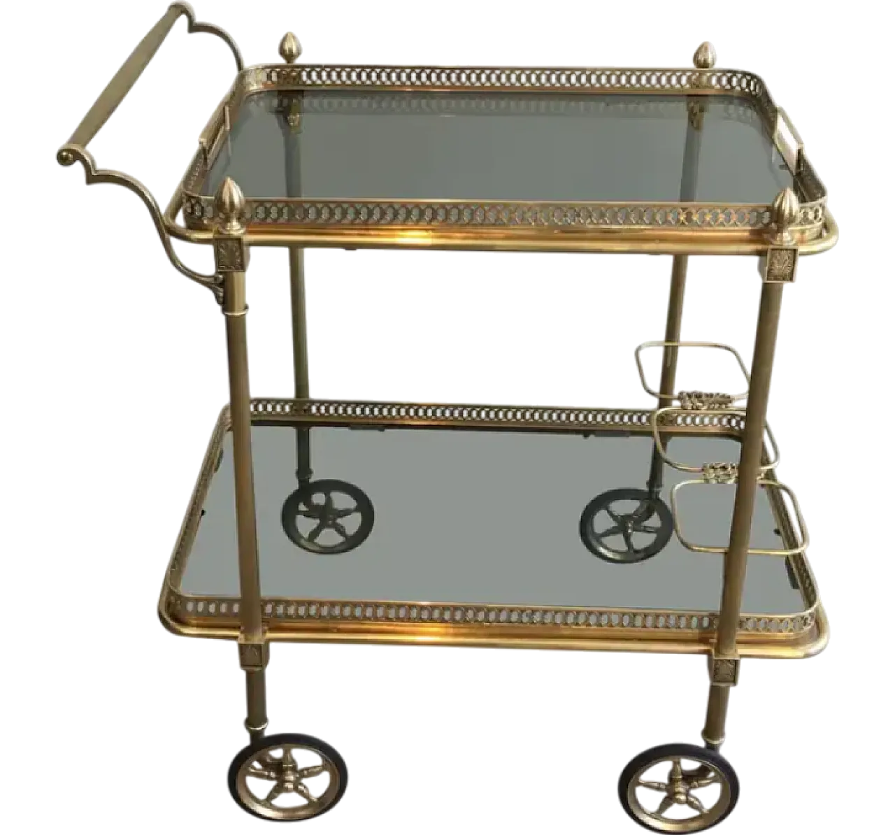 Brass drinks trolley with glass shelves, 1940s 15