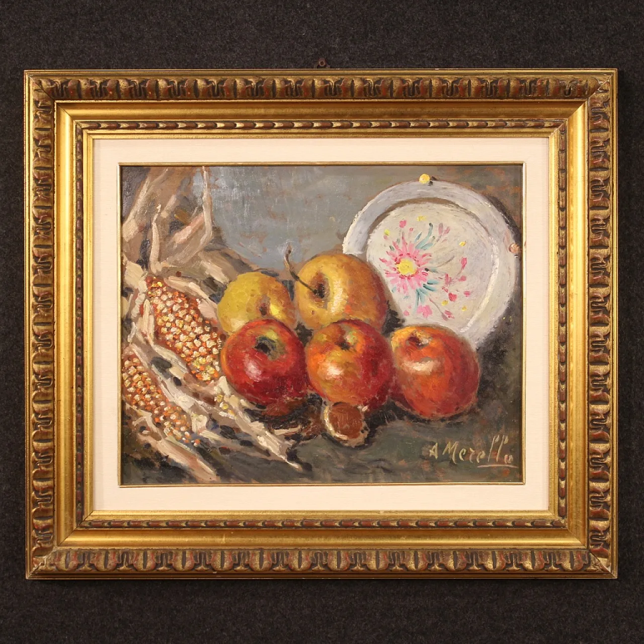 Italian painting signed A. Merello still life from the 20th century 4