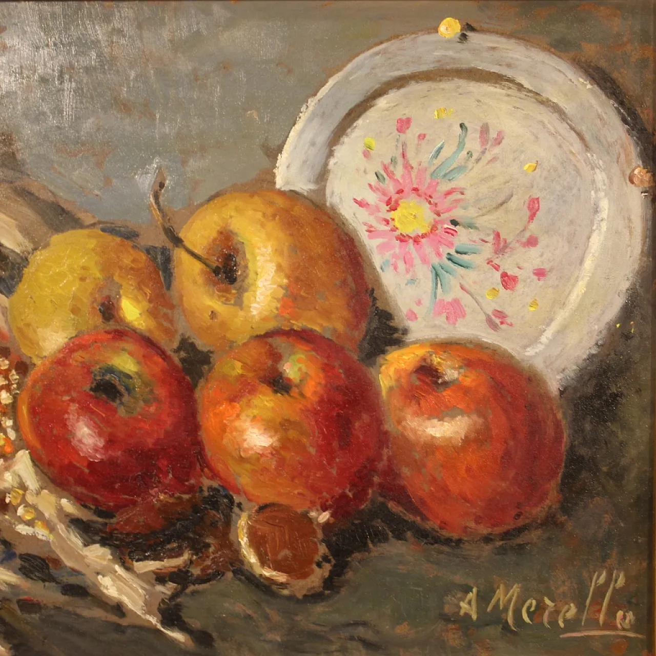 Italian painting signed A. Merello still life from the 20th century 5