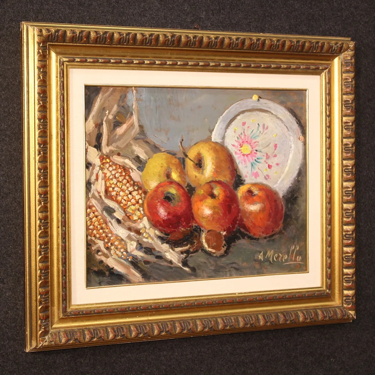 Italian painting signed A. Merello still life from the 20th century 11