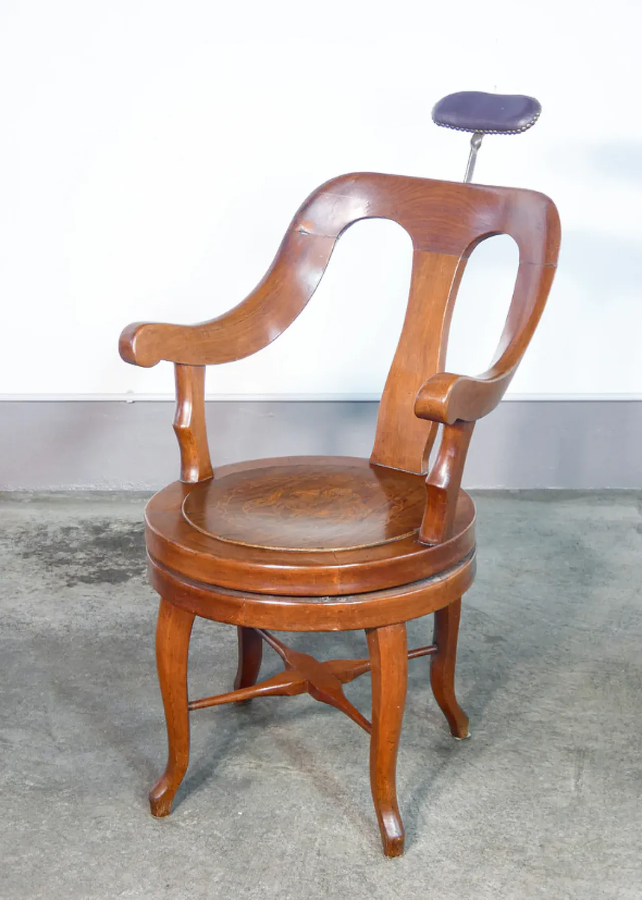 Solid walnut swivel barber's armchair, early 20th century 2