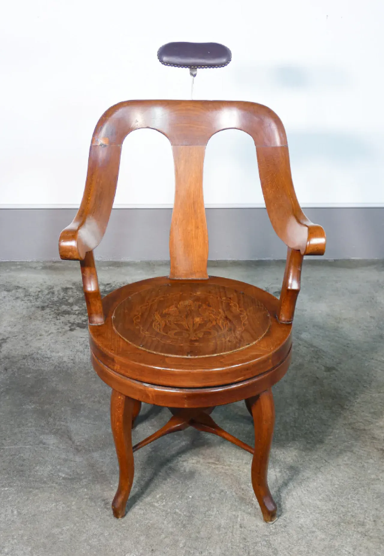 Solid walnut swivel barber's armchair, early 20th century 3