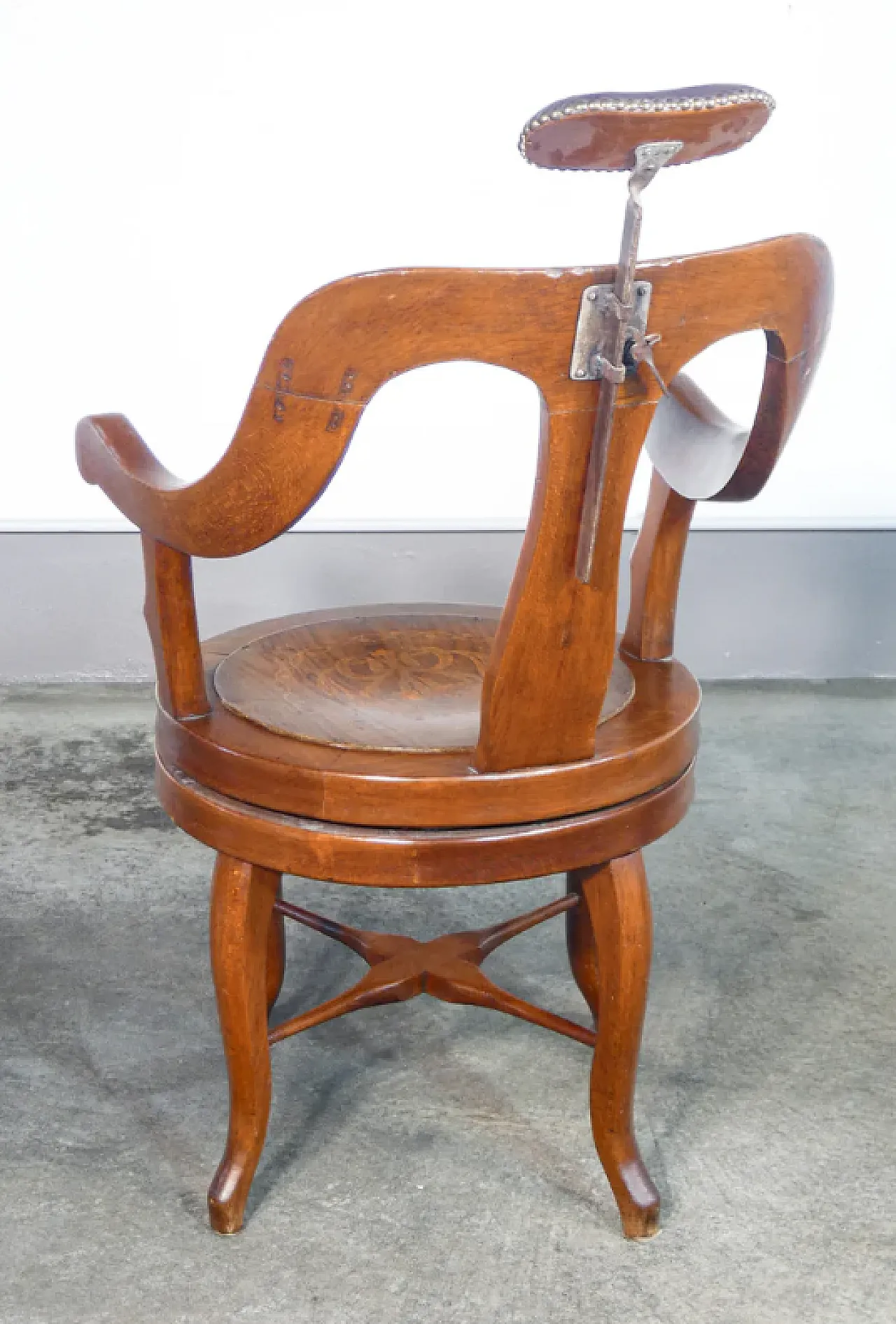 Solid walnut swivel barber's armchair, early 20th century 7